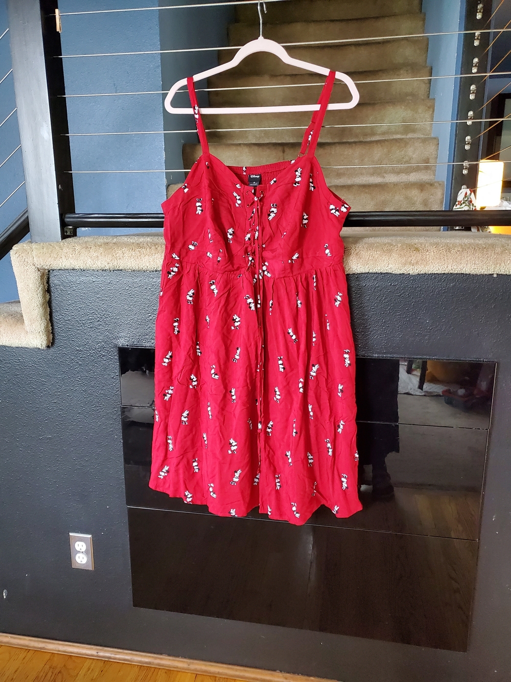 Disney Red Midi Dress with White & Black Floral Motif